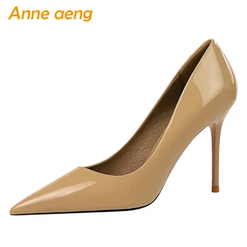 

2020 New 9.5cm High thin Heels Women Pumps Pointed Toe Shallow Bridal Wedding Shoes Sexy Ladies Women Shoes Khaki High Heels