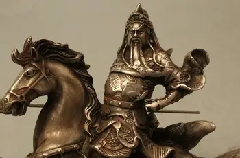 

WBY 628 ++++++7" China Folk Silver General Guan Gong Yu Warrior God Ride Horse Running Statue