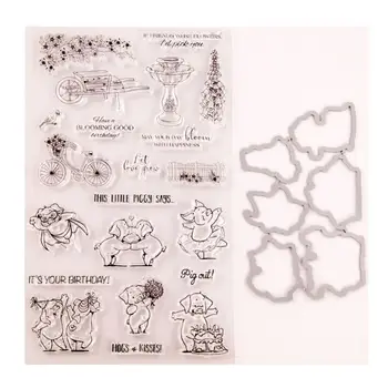 

Pig Bicycle Seal Stamp with Cutting Dies Stencil Set DIY Scrapbooking Embossing Photo Album Decorative Paper Card Craft