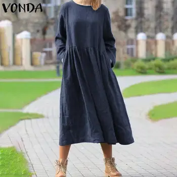 

Women Sundress Dress Vintage Long Sleeve High Waist Party Maxi Long Dress VONDA 2020 Female Casual Vestidos Robe Femme Plus Size