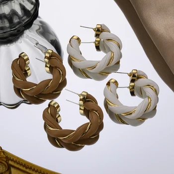 IPARAM Fashion Leather Twisted Round Hoop Earrings Female Korean PUGeometric Circle Wedding Earrings Charm Jewelry Gift