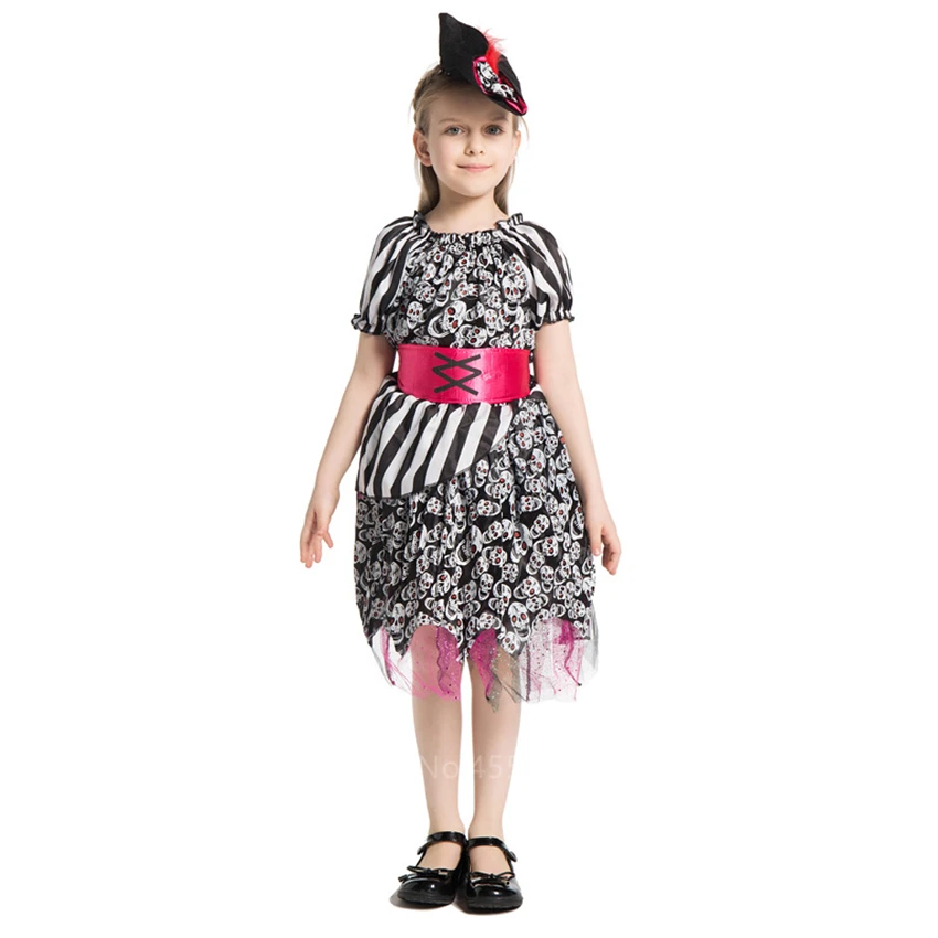 

Skeleton Scary Girl Halloween Dress Pirate Cosplay Kids Witch Fancy Horror Disguise Clothing Day of The Dead Carnival Party