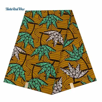 

2020 Africa Ankara Polyester White Green Flower Yellow Wax Prints Fabric BintaReal Wax High Quality 6 yards for Clothes FP6327
