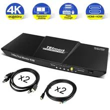 4:4:4 interruptor 4x2 hdmi + hdmi de tesmart kvm do monitor duplo 4k @ 60hz