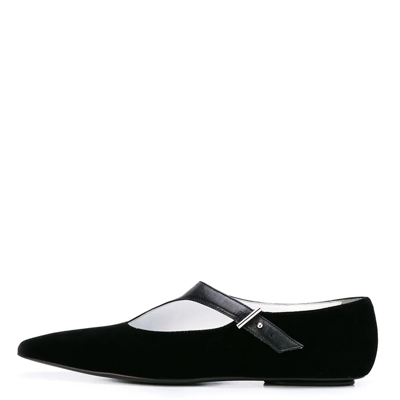 Black Asymmetry Flock Flats Woman Square Toe Buckle Large Size 12 15 Ladies Summer Formal Casual Footwear Fashion Shoes Shofoo - Цвет: Black Flats