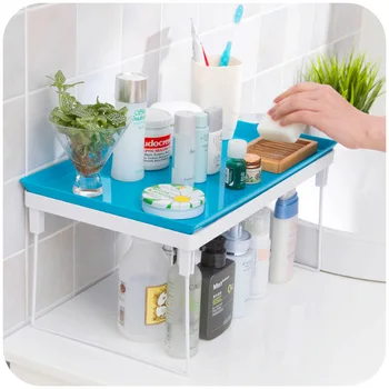 

TENMIU Multifunction Kitchen Detachable Bathroom Shelf Storage Rack Compartment Drain Lazy Tables Rack Folding Rack Spice PVC