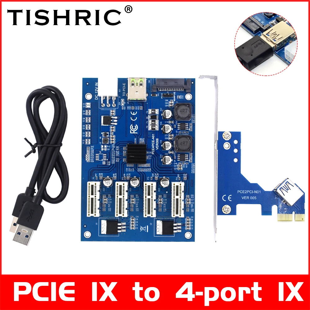 TISHRIC PCIE 1 to 4 1x Expansion Card PCI Express Multiplier Mining Adapter  Plate for GPU Graphics PCI Express PCIE Riser