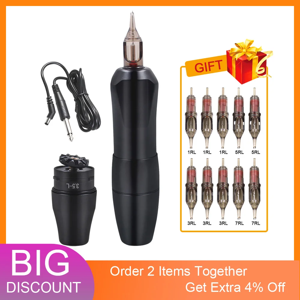 

High Quality Strong Quiet 2 Motors Tattoo Machine Liner Shader Tattoo Rotary Pen Microblading Gun Set Tattoo Needles Cartridges