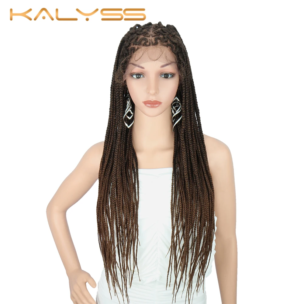 mix black brown Kanyss 30 дюймов 13x6 плетеные парики фронта шнурка al наклонная боковая часть Cornrow косички парик с детскими волосами синтетический парик фронта шнурка - Цвет: mix black brown