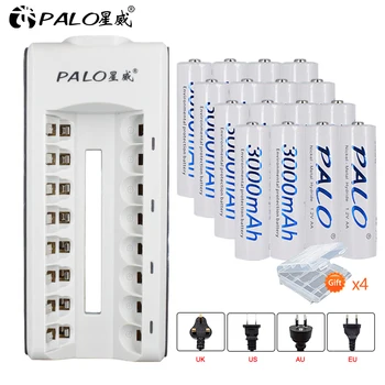 

Palo 16Pcs NIMH AA Rechargeable Battery aa 1.2V Batteries With Smart Charger LED for AA AAA NIMH NICD 1.2V batteria batteries
