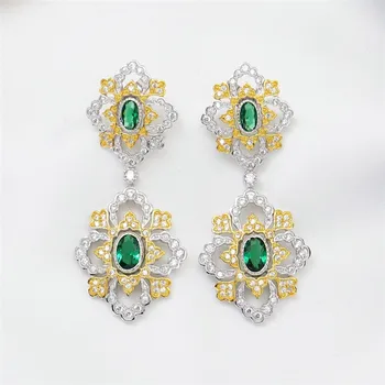 

CMajor S925 Solid Sterling Silver Delicate Vintage Temperament Luxurious Elegant Geometric Two Tone Drop Earrings for Women