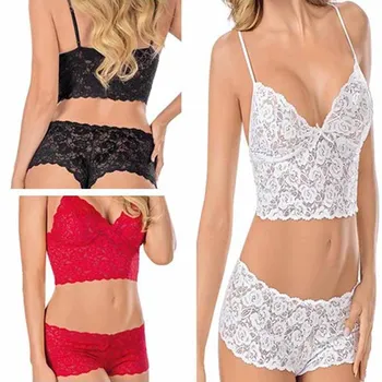 

Women's Lace Sleppwear Sexy Bandeau Lingerie Set Wrapped Chest Sleeveless Lingerie Babydoll Erotic Push Up Underwear Set