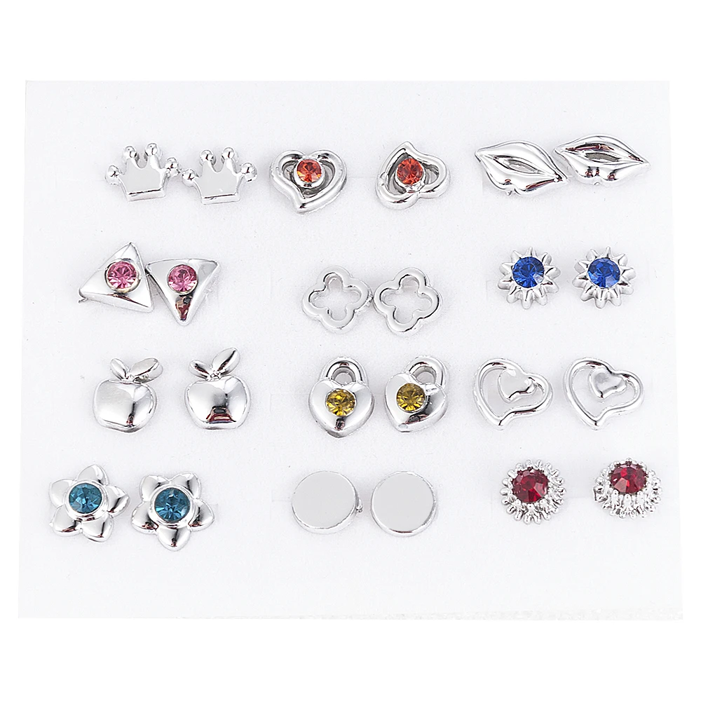 Stud earrings, 12~36 pairs resin plastic crystal diamante flower set, random style