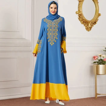 

Siskakia Muslim Women's Maxi Long Dress Fashion Loose Hit Color Patchwork Ethnic Embroidery Plus Size Party Dresses Autumn 2019