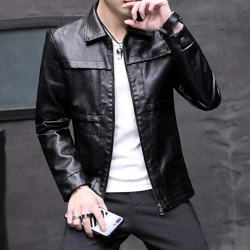 

MEN'S Leather Jacket Men's 2020 Autumn New Style Men'S Wear Handsome Slim Fit Trend Korean-style Autumn Biker Leather Jacket