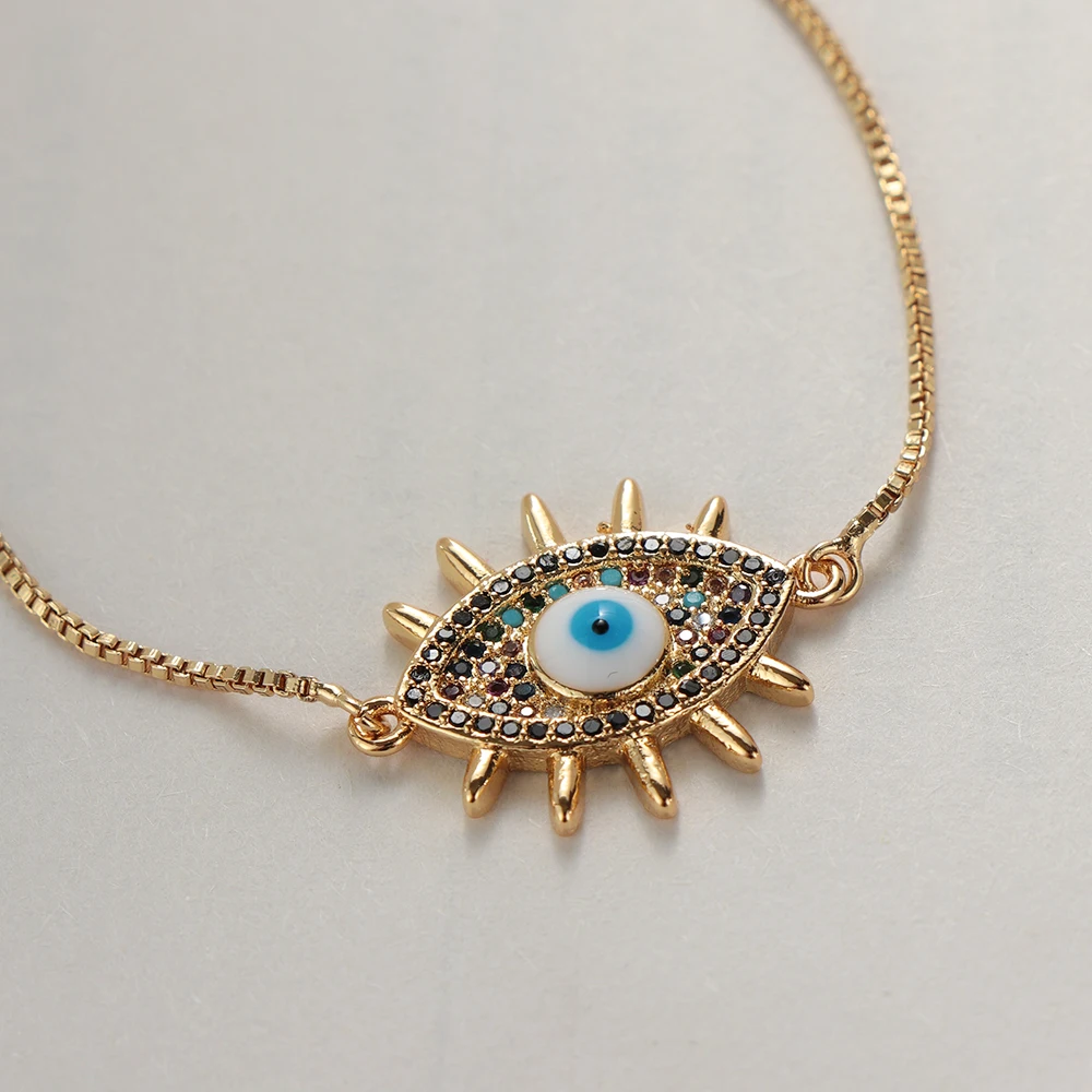 Популярный модный золотой браслет evil Eye женский CZ Радужный турецкий синий глаз браслет девушки ожерелье от сглаза регулируемый браслет