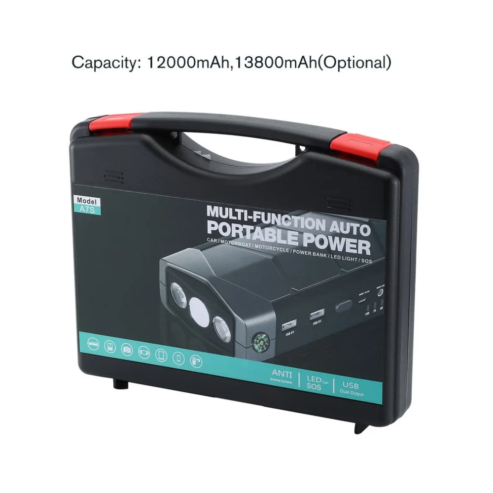 New A7S Super Power Car Jump Starter Power Bank Car Battery Booster Charger Portable 12V Starting Device Petrol Diesel Car