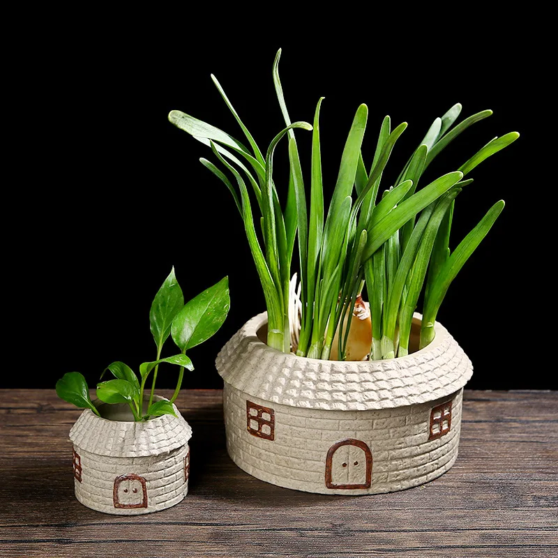 

Tujia courtyard Imitation Stone Flowerpot Special Basin for Acorus Calamus Hydroponics Ceramic Water Lily Bowl Large