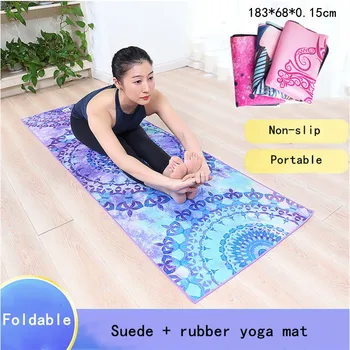 

183*68*0.15cm Lightweight and foldable Lotus Pattern Rubber Suede Yoga Mat Non-slip Slimming Exercise mat Fitness Gymnastics Mat