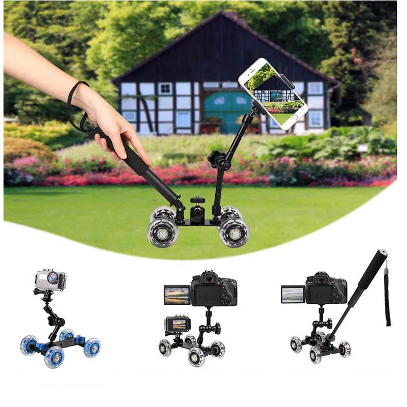 Foleto Table Dolly Mini Car Skater Track Slider Rig Dslr Camera Video Film Magic Arm Selfie Treppiede Per Canon Nikon Cellulare