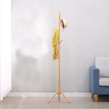 

6 hooks Solid Wood Hanger Floor Standing Coat Rack Bedroom hangers Drying Rack Creative Home Furniture Clothes Hanging Storage