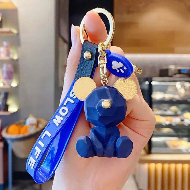 Cartoon Simple Bear Keychain Student School Bag Pendant Couple Car Key Ring Ring Girl Decoration Accessories Gift Hand Palm Toy 1PC B
