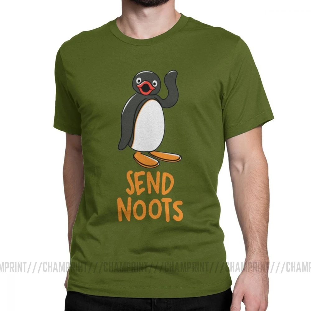 Отправить Noots Pingu футболки мужские хлопковые футболки Пингвин серии Meme дети 80s 90s ретро милый короткий рукав Футболка подарок идея Топы - Цвет: Армейский зеленый