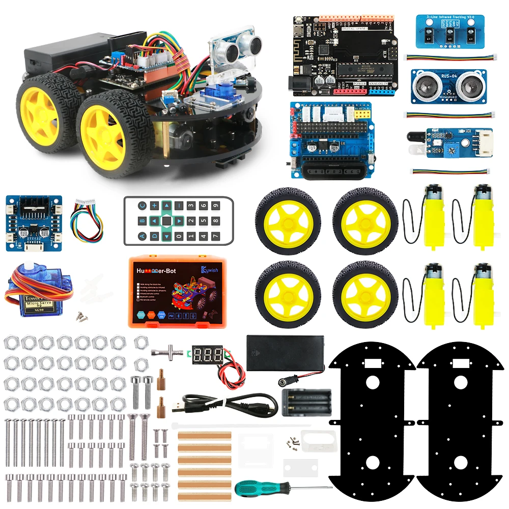 Keywish 4WD робот-машинки для Arduino Starter Kit умный автомобиль приложение RC робототехники обучающий комплект обучающий ствол игрушка малыш урок+ видео+ код