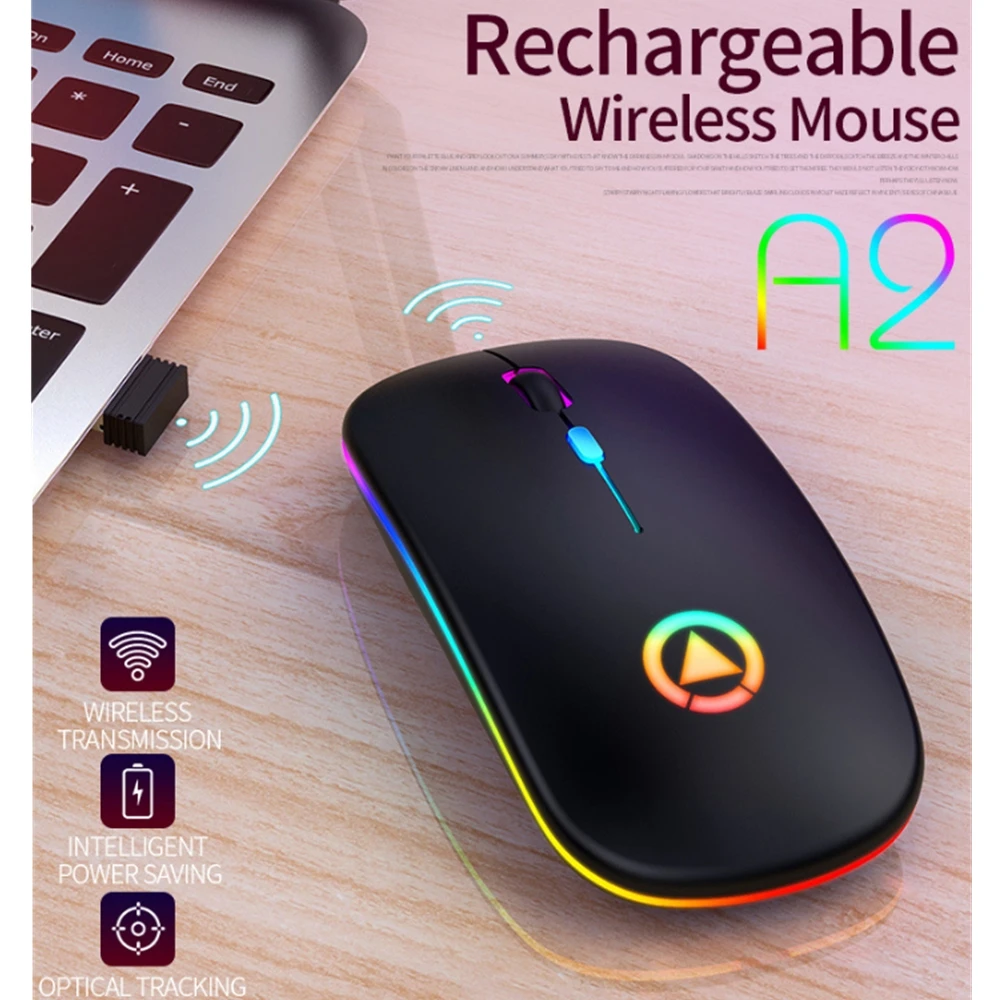 Wireless Mouse 2.4GHz Colorful Ultra Slim Optical Wireless Wired Mouse Silent USB Mice Rechargeable RGB for PC Laptop Computer Office Home Work wireless mouse