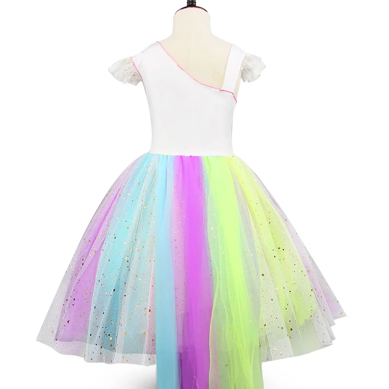 Платье с единорогом для девочек возрастом от 3 до 8 лет, новогодняя праздничная одежда Детские разноцветные Бальные платья принцессы до колена без крыльев