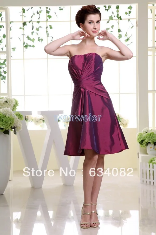 free shipping brides maid dresses 2013 taffeta plus size fuschia dress short mini dress modest unique classy Bridesmaid Dresses