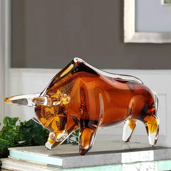 

Creative Crystal Wall Street Bull Art Sculpture Animal Ox Statue Figurine Glass Crafts Home Decoration Accessories R4858