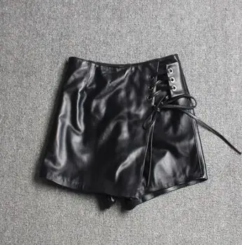 

Free shipping,Brand women Genuine leather shorts.fashion soft sheepskin slim short pants,female lady sexy shorts skirts.black