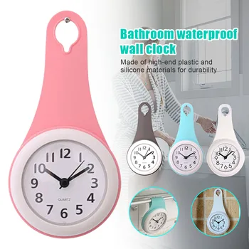 

Wall Clock Kitchen Bathroom Waterproof Silent Design Clock Mute Shower with Suction Cup Home Office Essential Clock P7Ding