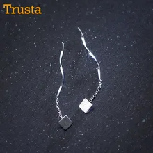 Модные серебряные серьги-гвоздики Trusta,, 925 пробы, маленькие квадратные серьги, 3,8 см., серьги-гвоздики, подарок для девочек и друзей DS467