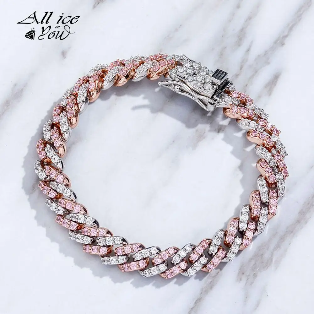 ALLICEONYOU 8 мм кубинская цепочка браслет Iced Out микро проложить кубический цирконий
