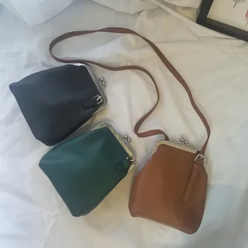 

New Women's Bag Retro Messenger Bag Solid PU Small Square Bag Clip Bag Single Shoulder Bag