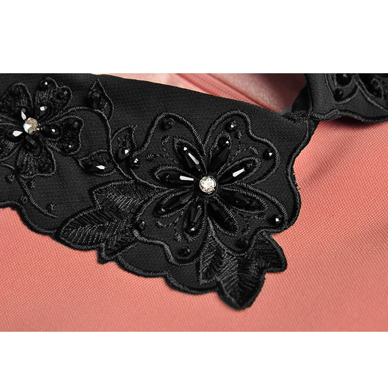SEQINYY Office Lady Dress 2020 Autumn Winter New Fashion Design Women Embroidery Flowers Beading Pearl Belt A-line XXL