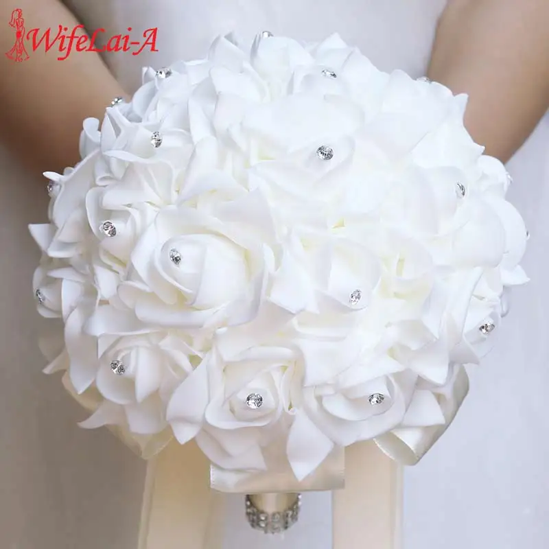 

WifeLai-A European Wedding Supplies Foam Flower Bride Bouquet Simulation Bouquet PE Foam Handmade Diamond Wedding Bouquet W2017Z
