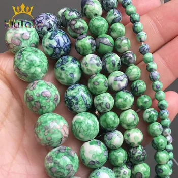 

Natural Stone Beads Green Colorful Rain Jaspers Round Loose Beads For DIY Jewelry Making Bracelet Accessories 15'' 4/6/8/10/12mm