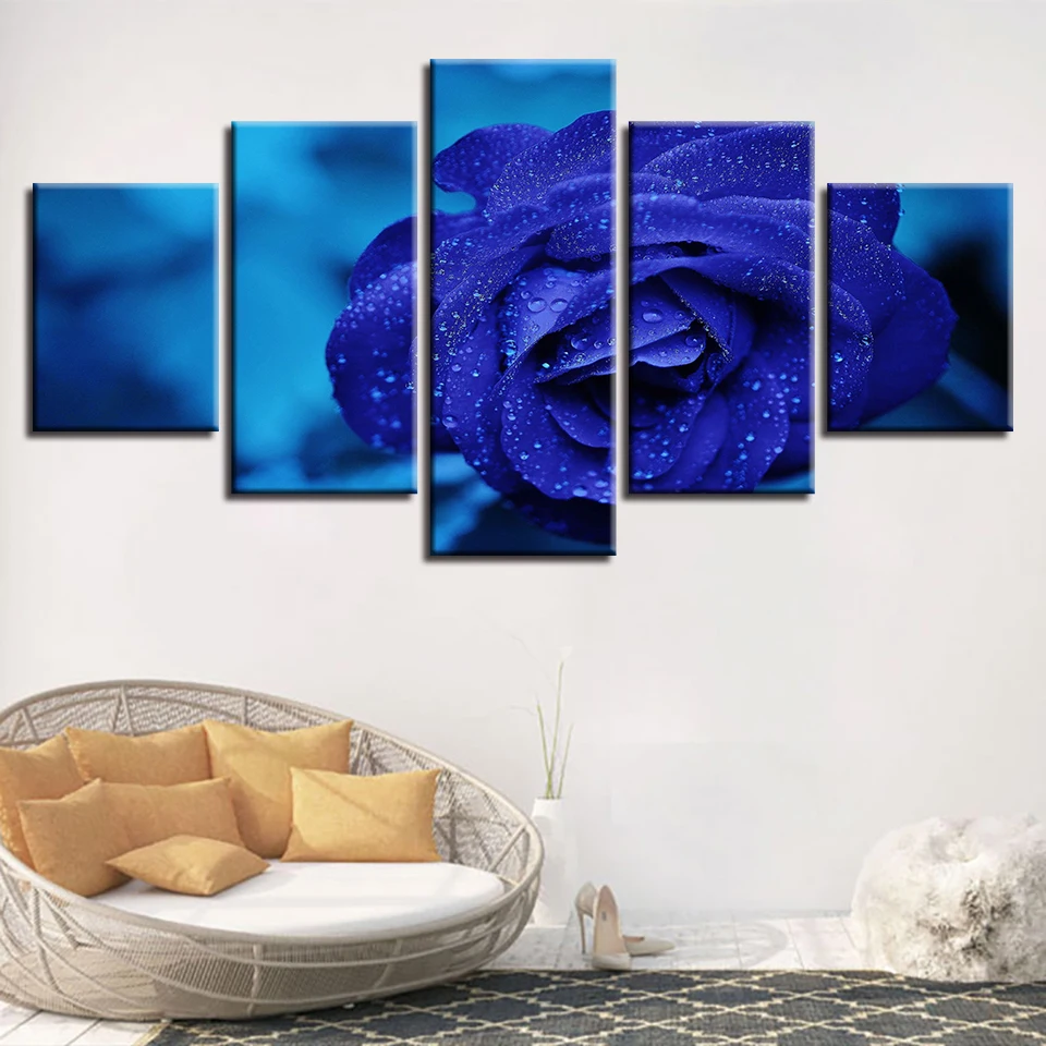 

HD Prints Pictures Wall Art 5 Pieces Blue Roses Flowers Modular Paintings Canvas Artworks Modern Framework Decor For Living Room