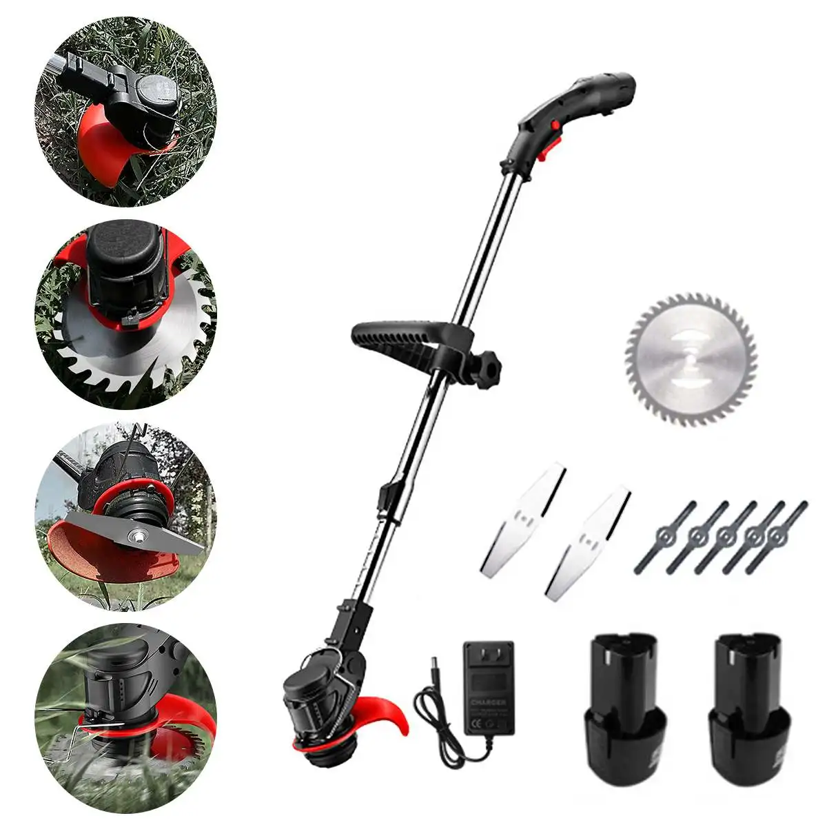 

1280W 48VF Rechargeable Cordless Electric Grass Trimmer Weeds Strimmer Grass Cutter Lawn Mower Kit Garden Tool With 2 Batteries