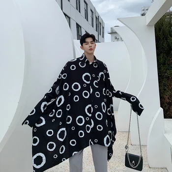 

Streetwear Show Autumn Circle Pattern Long Sleeve Shirts Coat Men Loose Party Stage Casual Shirt Cardigan Hip Hop B70