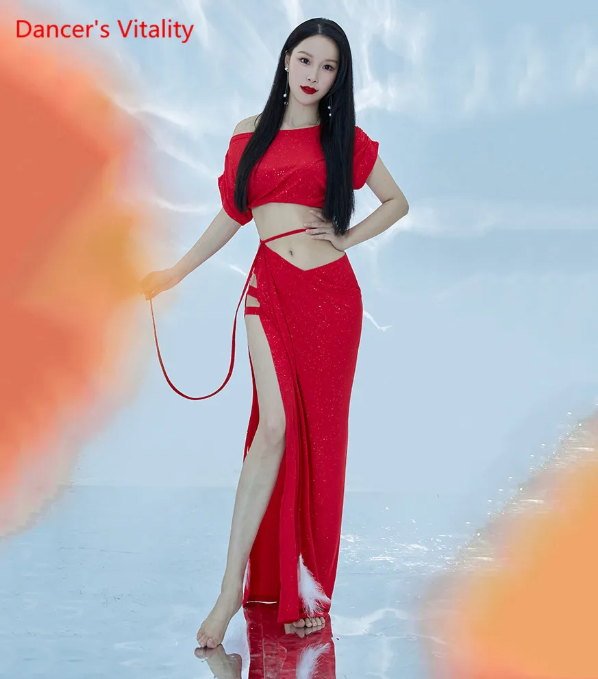 

Belly Dance New Female Elegant Top Practice Clothes Suit Ice Crystal Skirt Summer Profession Dancing Performance Clothing