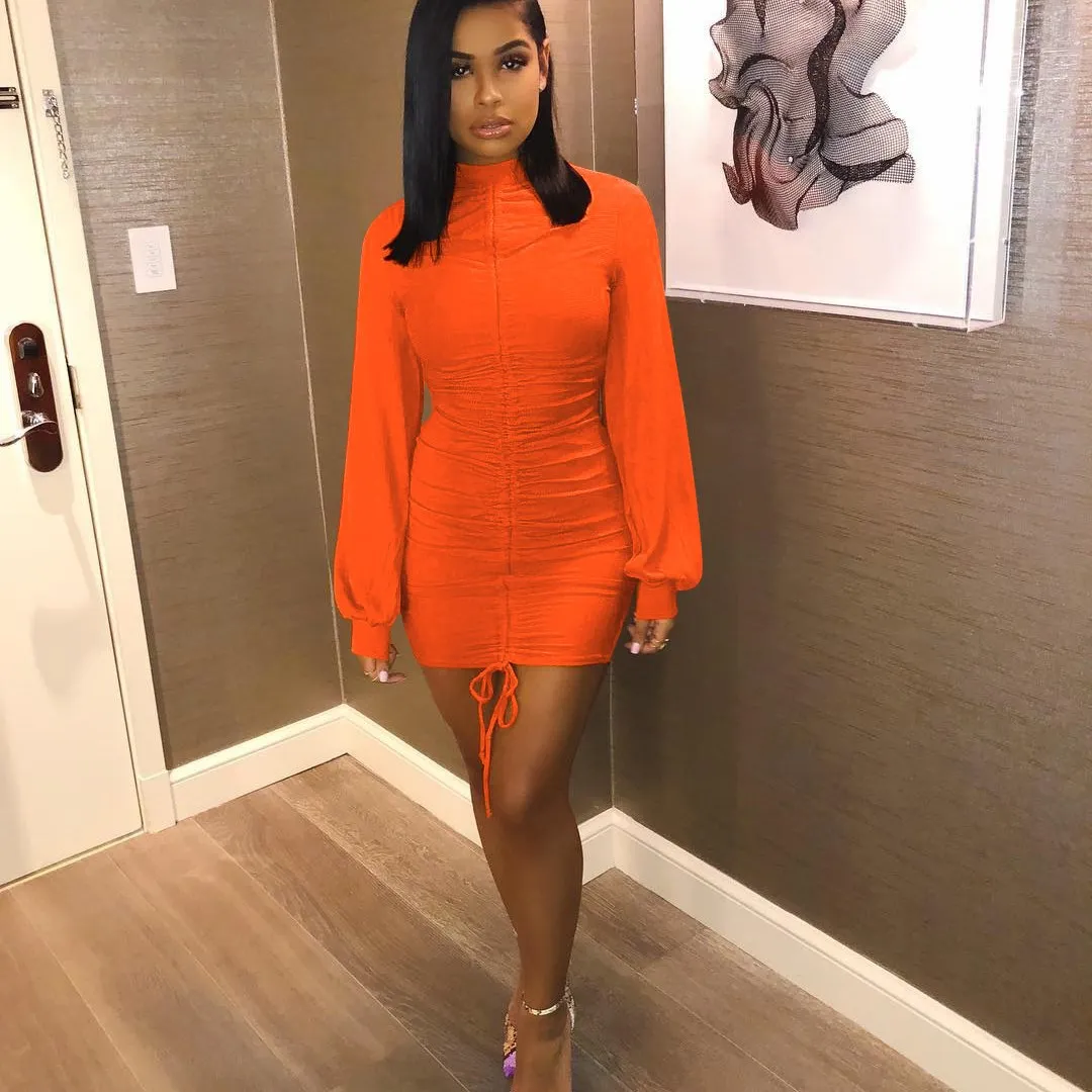Lente Tie Up Lantaarn Lange Mouwen Mini Sexy Jurk Vrouwen Stand Hals Jurk Night Bandage Party Jurken Vestidos Lente Tie Up Lantaarn Lange Mouwen Mini Sexy Jurk Vrouwen Stand Hals Jurk Night Bandage Party Jurken Vestidos