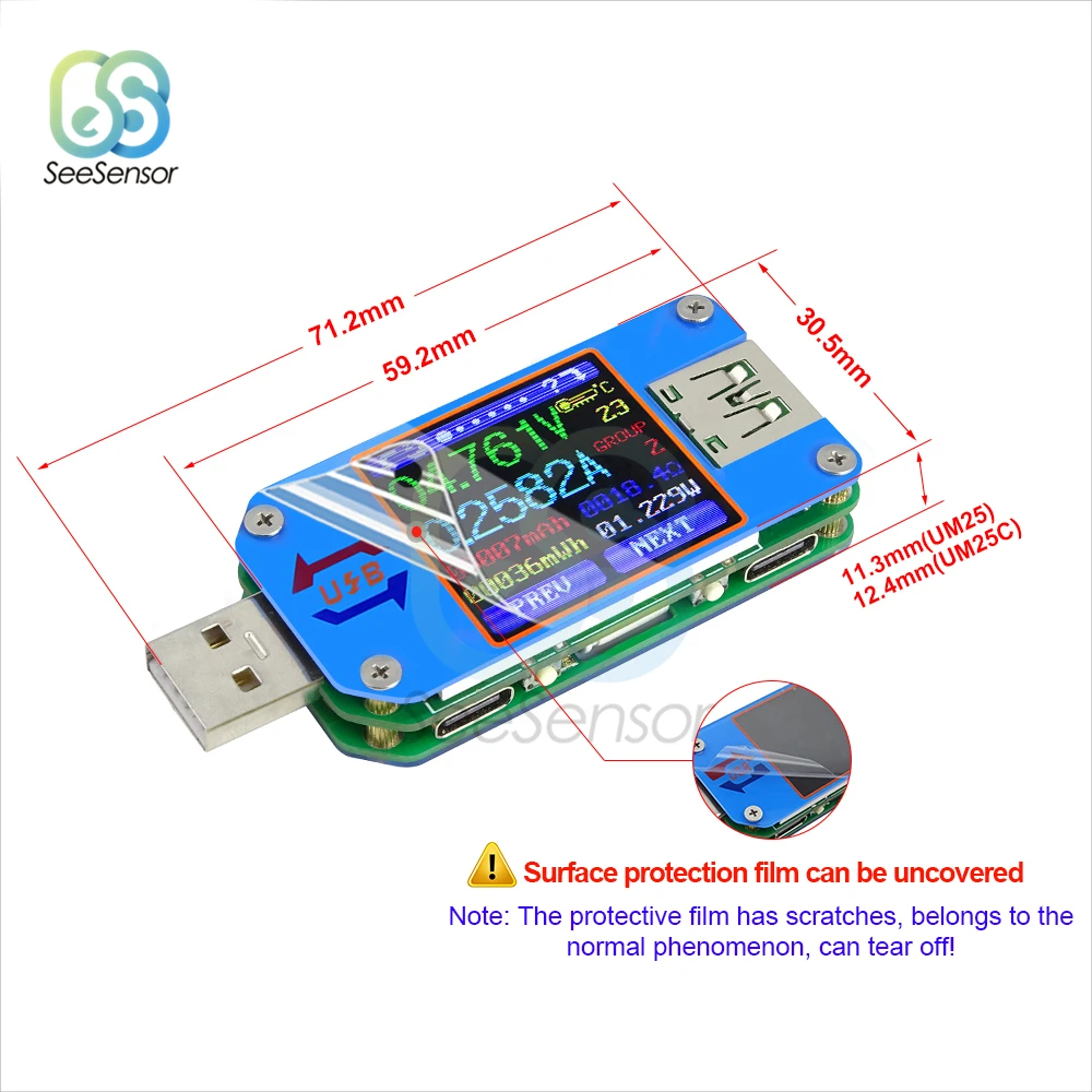 UM24 UM24C UM25 UM25C UM34 UM34C измеритель напряжения тока USB 2 0 Micro Type C ЖК Вольтметр Амперметр