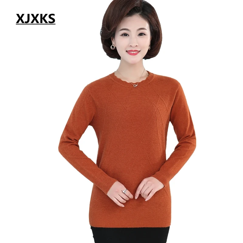 XJXKS Новинка 2019 свитера для мамы Базовая рубашка Pull Femme Плюс Размер Свитера Топ женский свитер эластичный пуловер
