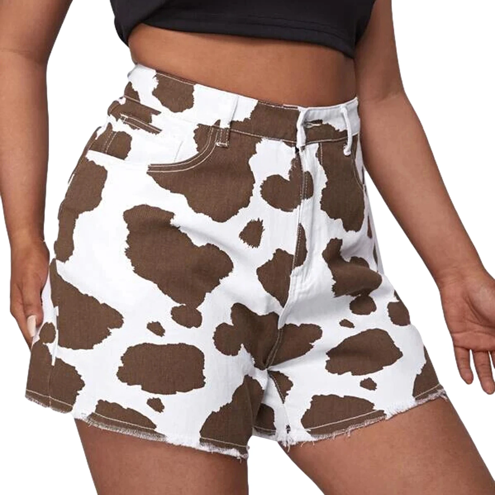 Cow Print Jean Shorts Joggers Women 