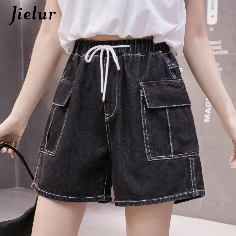 Jielur Black Denim Shorts Women High 