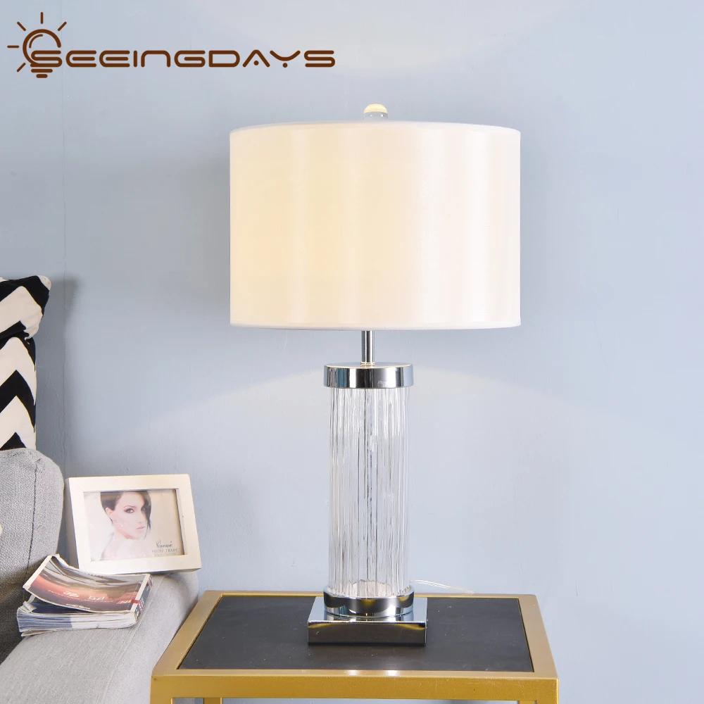 Clear Watermark Glass Crystal Cylinder Table Lamp White Black Lampshade LED Desk Lamp Bedside Lamp 220v 110v EU PlugHome Decor